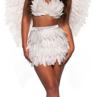 Feather Mini Skirt Set-White