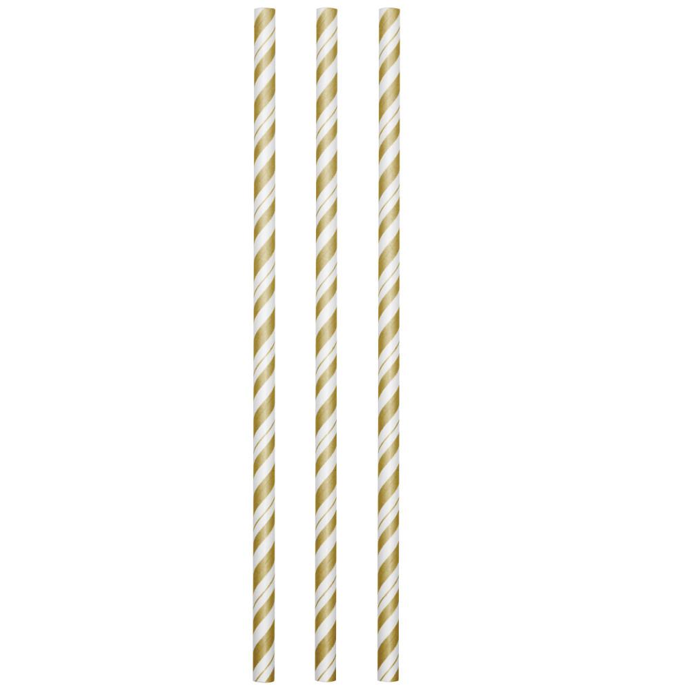Gold and White Striped Paper Straws 24 ct. 