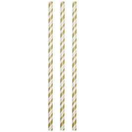 Gold and White Striped Paper Straws 24 ct.