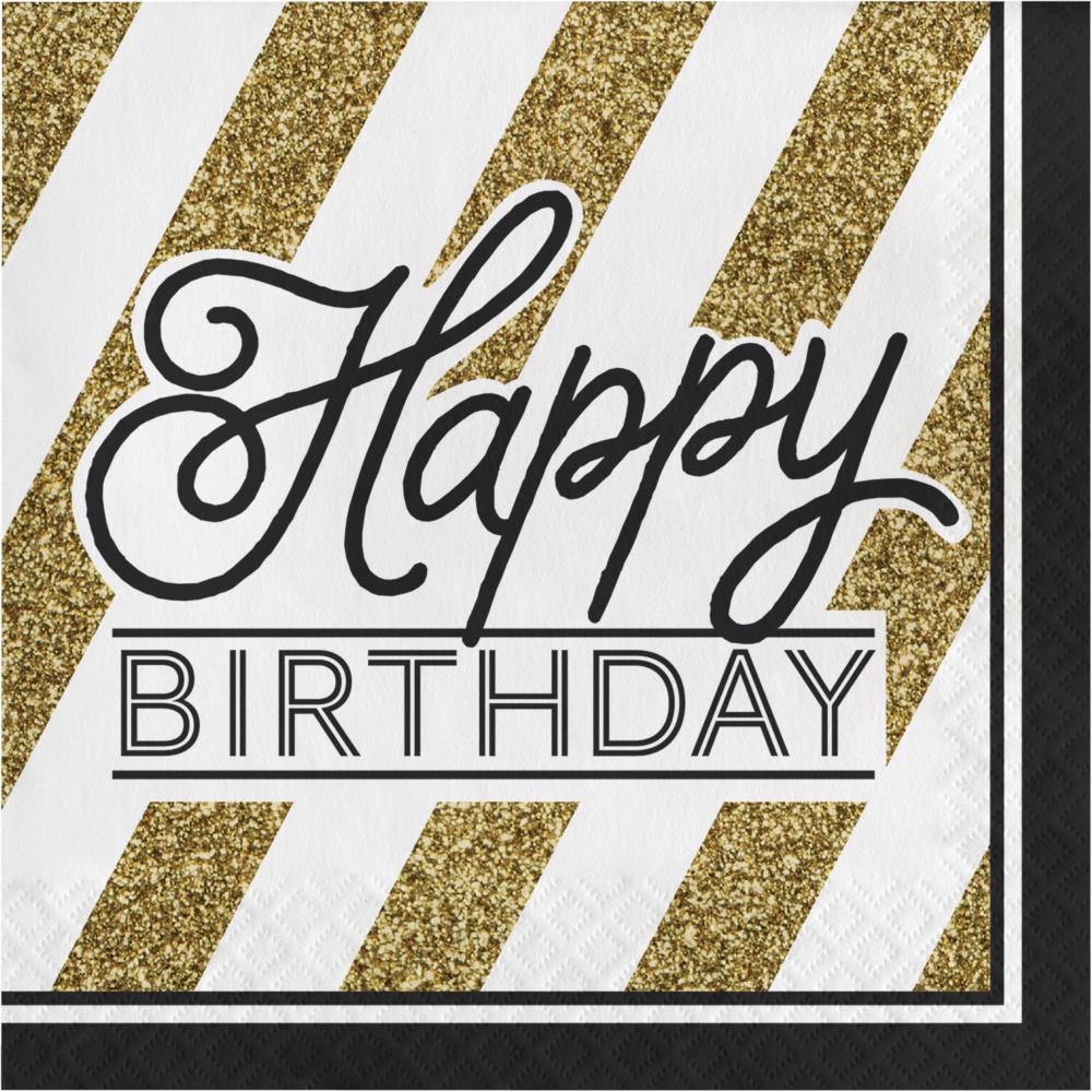 BLACK AND GOLD HAPPY BIRTHDAY LUNCH NAPKINS 16 CT