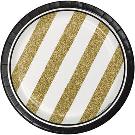 7in. Black and Gold Stripe Dessert Plate 8 ct.