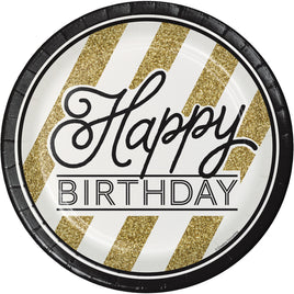 9in. Black and Gold Stripe Lunch Paper Plate 8 ct.