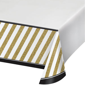 BLACK AND GOLD PLASTIC TABLECLOTH 54X102 1CT