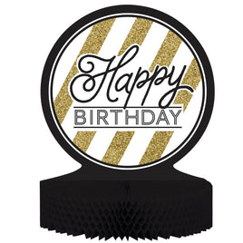 HAPPY BIRTHDAY BLACK AND GOLD CENTERPIECE 1 CT