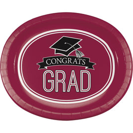 School Spirit Burgundy Oval Paper Platter 8 ct.