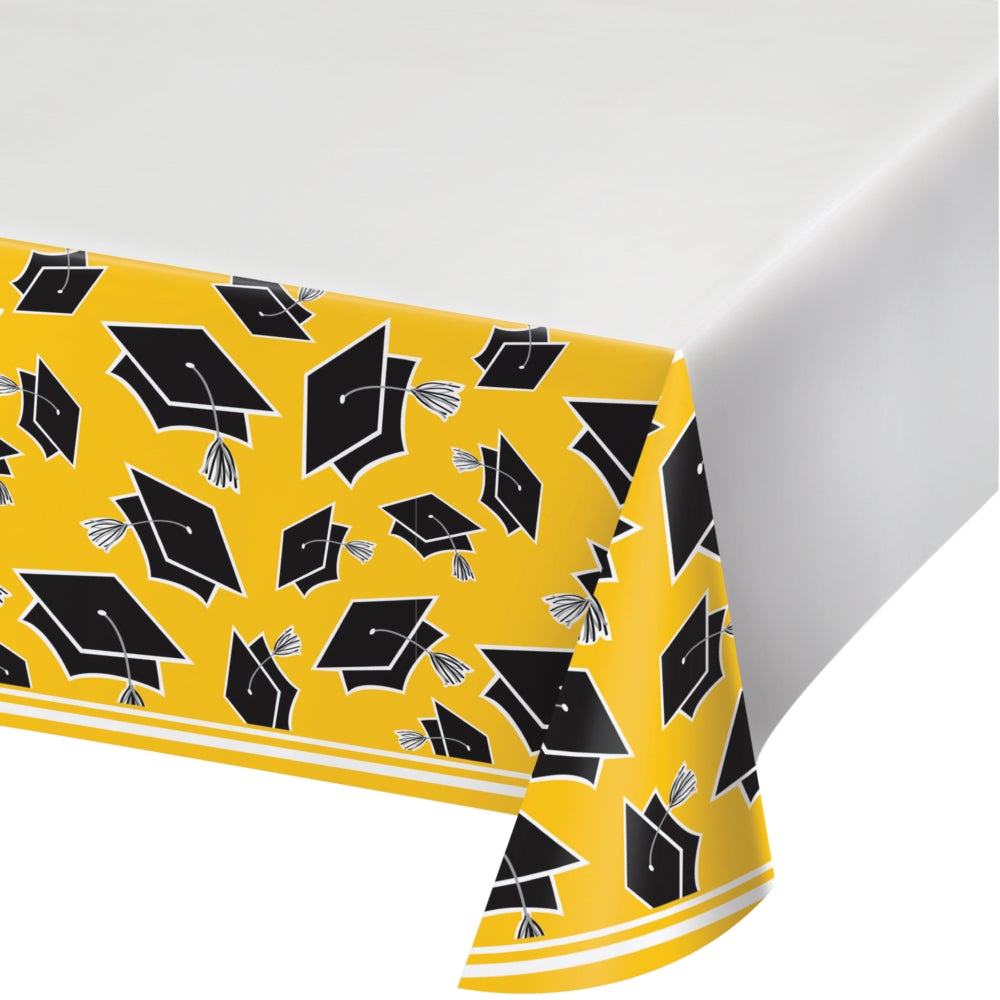 School Spirit Yellow Plastic Tablecover 54" X 102"  1 ct.