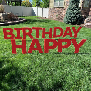 HAPPY BIRTHDAY Red Yard Sign with half yard stakes 1 ct. 