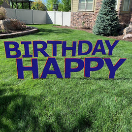 HAPPY BIRTHDAY Dark Navy Yard Sign with half yard stakes 1 ct.