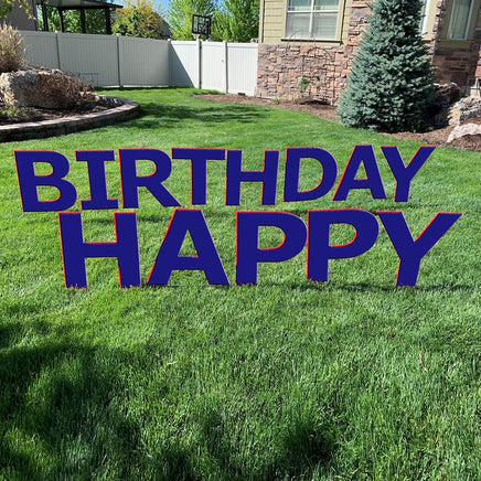 HAPPY BIRTHDAY Dark Navy Yard Sign with half yard stakes 1 ct.
