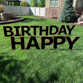 HAPPY BIRTHDAY Black Yard Sign with half yard stakes 1 ct.