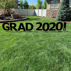 GRAD 2020! Black Yard Sign with half yard stakes 1 ct.