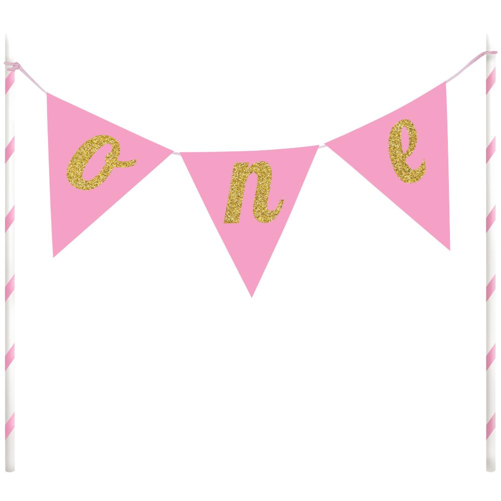 PINK "ONE" PENNANT CAKE TOPPER  1 CT. 