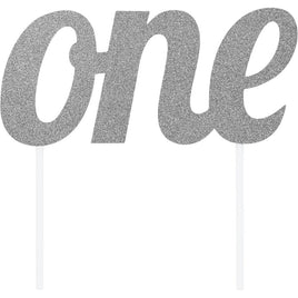 SILVER ONE GLITTER CAKE TOPPER 1 CT. 