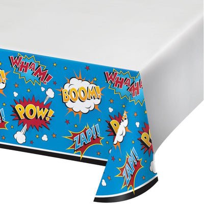 Superhero Slogans Plastic Tablecover 48 in. X 88 in.   1 ct. 