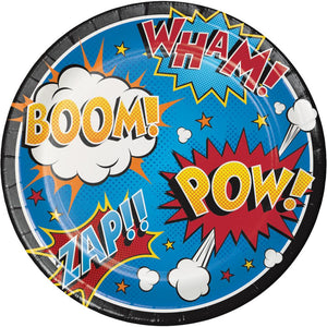 9 in. Superhero Slogans Lunch Paper Plates 8 ct. 