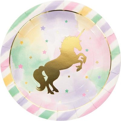 9 in. Unicorn Sparkle Foil Stamp Paper Plates 8 ct 