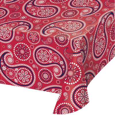 PLASTIC TABLECLOTH RED PAISLEY 54X108