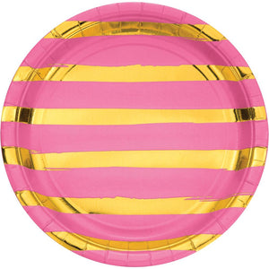 CANDY PINK FOIL PAPER LUNCH PLATES  8 CT. 