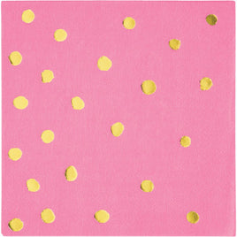 CANDY PINK 3 PLY.  FOIL STAMP BEVERAGE NAPKINS 16 CT.