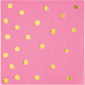 CANDY PINK 3 PLY.  FOIL STAMP BEVERAGE NAPKINS 16 CT.