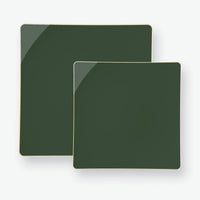 Square Emerald • Gold Plastic Plates | 10 Pack