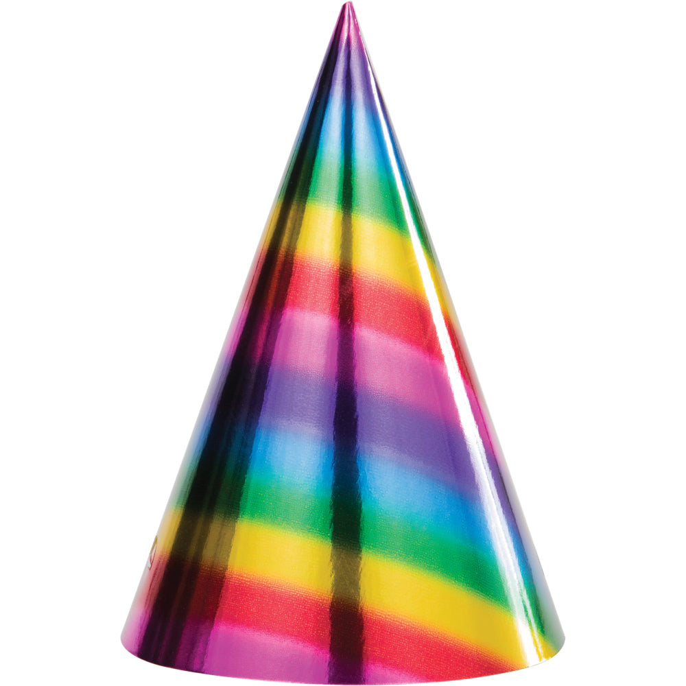 Rainbow Foil Birthday Hat Cone 8 ct.