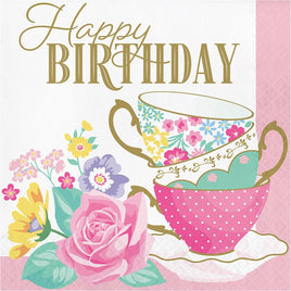 Floral Tea Party Happy Birthday Luncheon Napkins 16 ct.