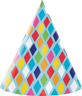 BRIGHT BIRTHDAY ADULT CONE HAT 8 CT.