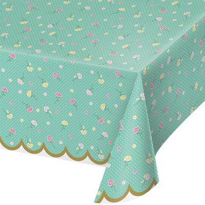 Floral Tea Party Plastic Tablecover 54 in. X 102 in.   1 ct.
