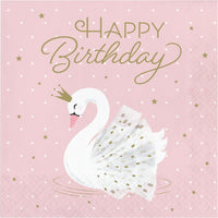 HAPPY BIRTHDAY STYLISH SWAN PARTY 2 PLY LUNCH NAPKINS 16 CT