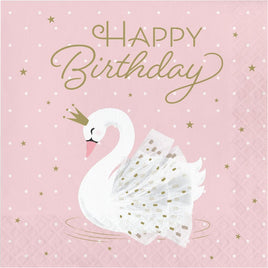 HAPPY BIRTHDAY STYLISH SWAN PARTY 2 PLY LUNCH NAPKINS 16 CT