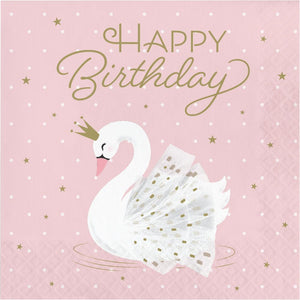 HAPPY BIRTHDAY STYLISH SWAN PARTY 2 PLY LUNCH NAPKINS 16 CT