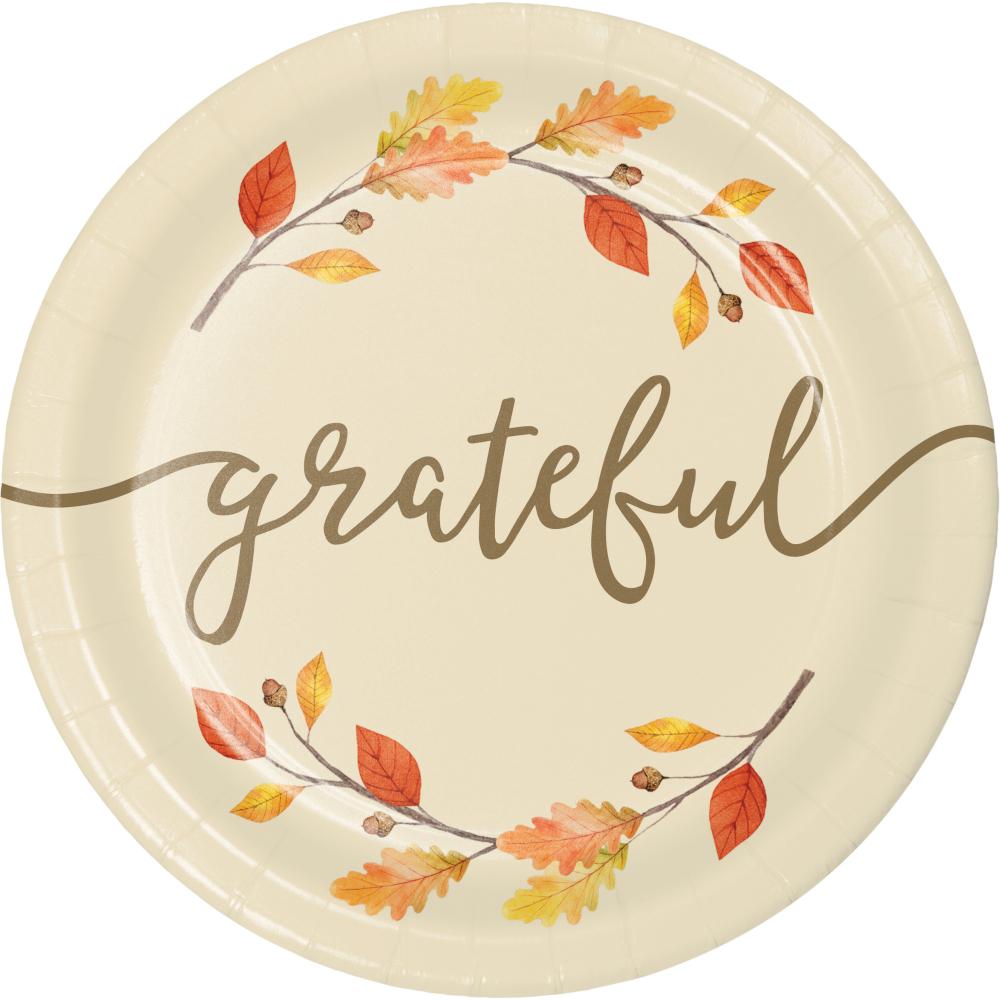 7IN. THANKFUL DESSERT PAPER PLATES 8 CT.