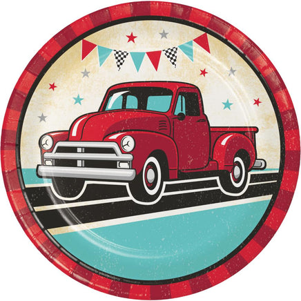 VINTAGE RED TRUCK PAPER LUNCH PLATES 8 CT. 