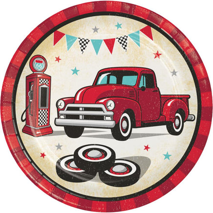 VINTAGE RED TRUCK PAPER DESSERT PLATES 8 CT. 