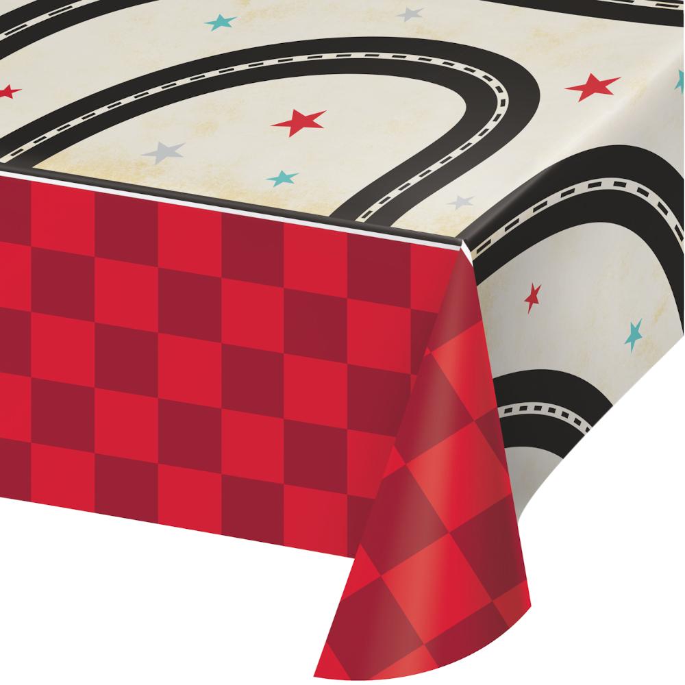 VINTAGE RACE CAR PAPER TABLECOVER 54in.X102in.  1 CT. 