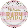 "WELCOME BABY" PINK AND GOLD CELEBRATION 9 INCH PLATE 8 CT