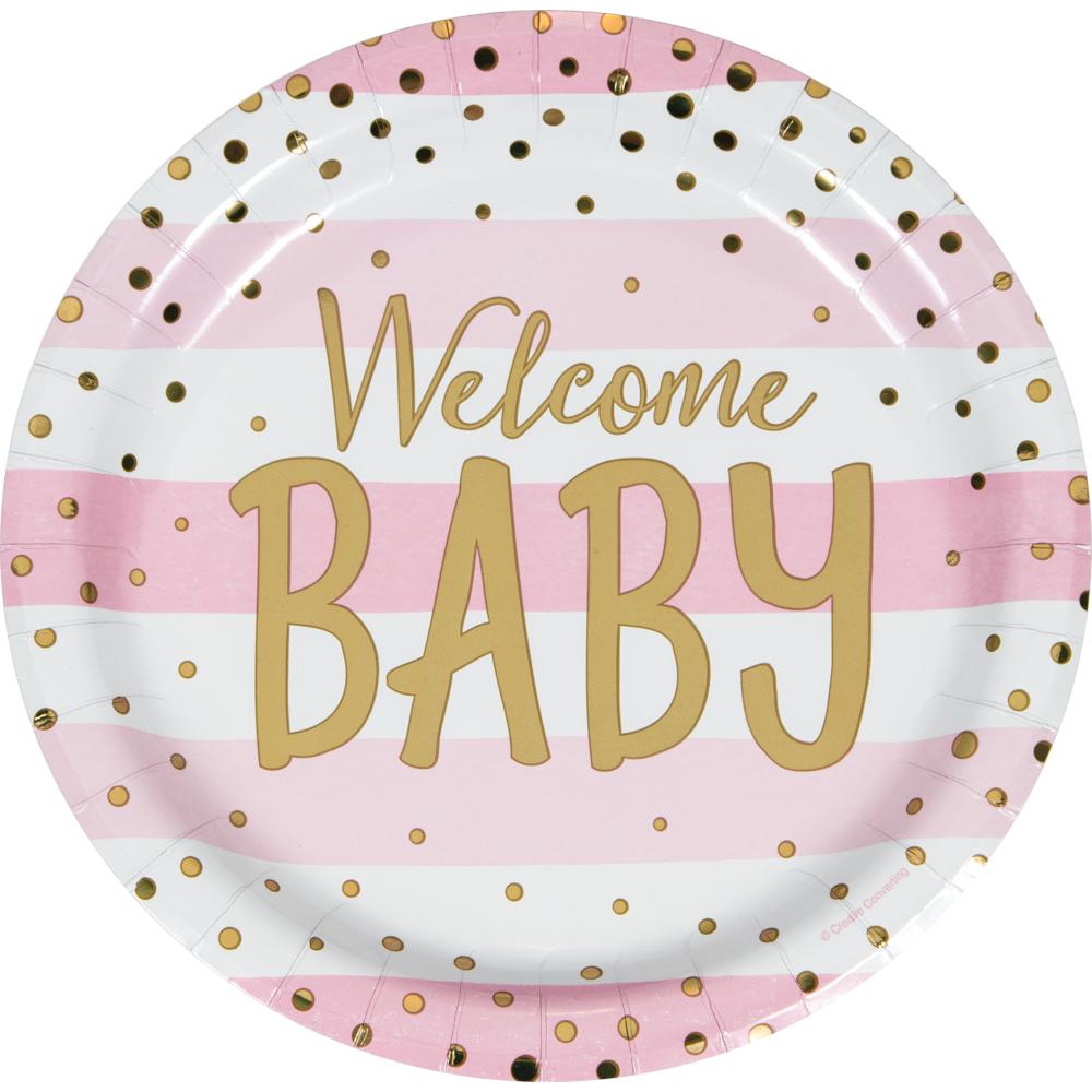 "WELCOME BABY" PINK AND GOLD CELEBRATION 9 INCH PLATE 8 CT