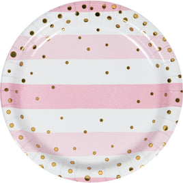 PINK AND GOLD CELEBRATION 7 INCH PLATE 8 CT