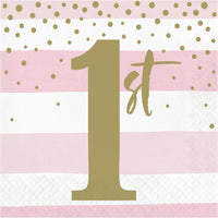1ST PINK AND GOLD CELEBRATION LUNCH NAPKINS 16 CT