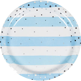 FOIL BLUE AND SILVER CELEBRATION 9 INCH PLATE 8 CT