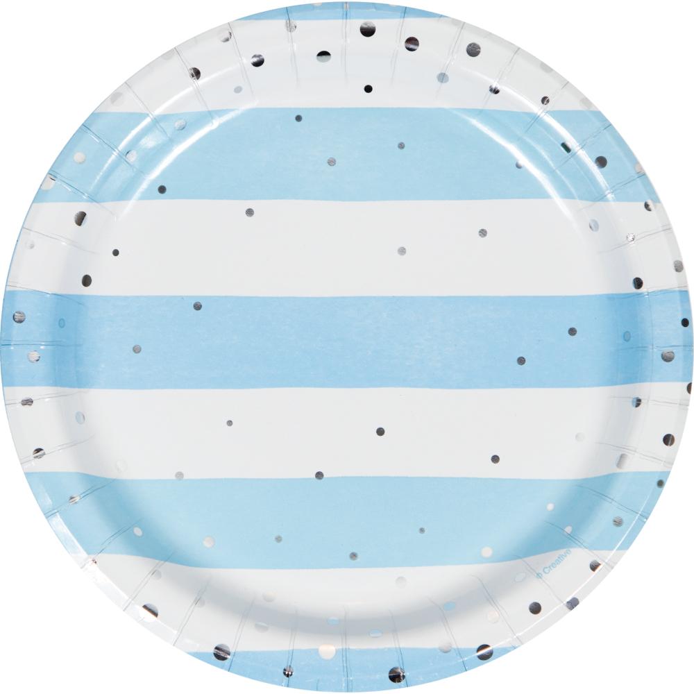 FOIL BLUE AND SILVER CELEBRATION 7 INCH PLATE 8 CT