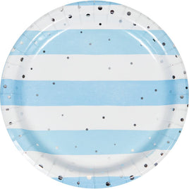 FOIL BLUE AND SILVER CELEBRATION 7 INCH PLATE 8 CT