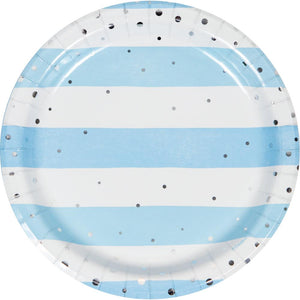FOIL BLUE AND SILVER CELEBRATION 7 INCH PLATE 8 CT