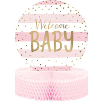"WELCOME BABY" PINK AND  GOLD CELEBRATION CENTERPIECE 1 CT