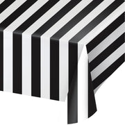 Black and White Stripes Plastic Tablecover  54 in. X  108 in.   1 ct. 