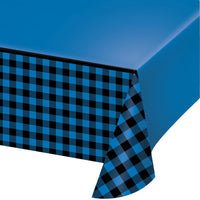 BLUE BLACK BUFFALO PLAID PAPER TABLECOVER 54in.X102in.  1 CT. 