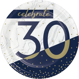 7IN. NAVY & GOLD MILESTONE DESSERT PLATE- 30  8 CT.