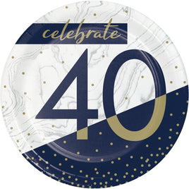 7IN. NAVY & GOLD MILESTONE DESSERT PLATE- 40  8 CT.