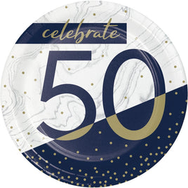 7IN. NAVY & GOLD MILESTONE DESSERT PLATE- 50  8 CT.
